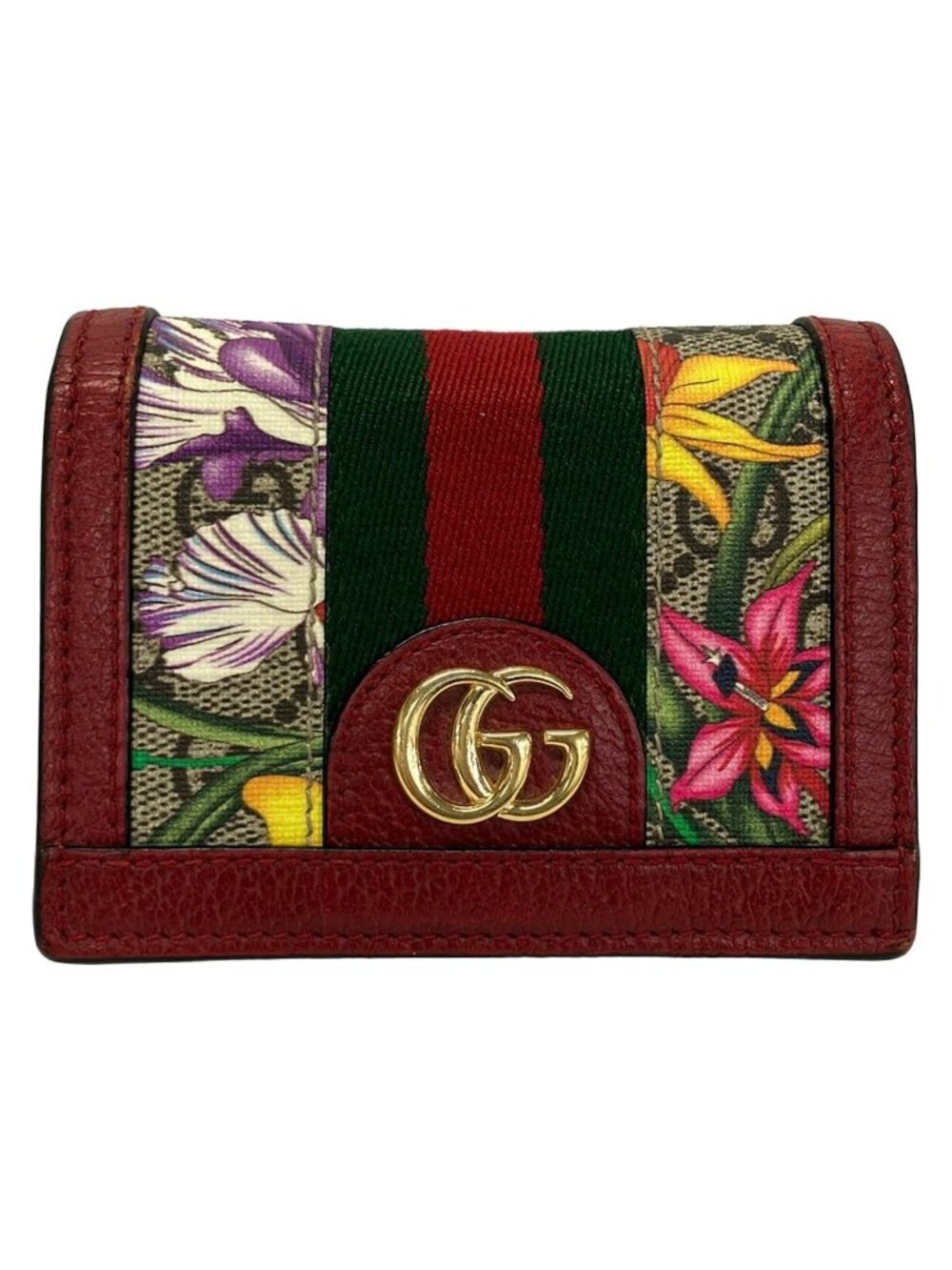 Gucci Bifold Wallet Ophidia GG Supreme Bordeaux Beige Multi Floral Leather